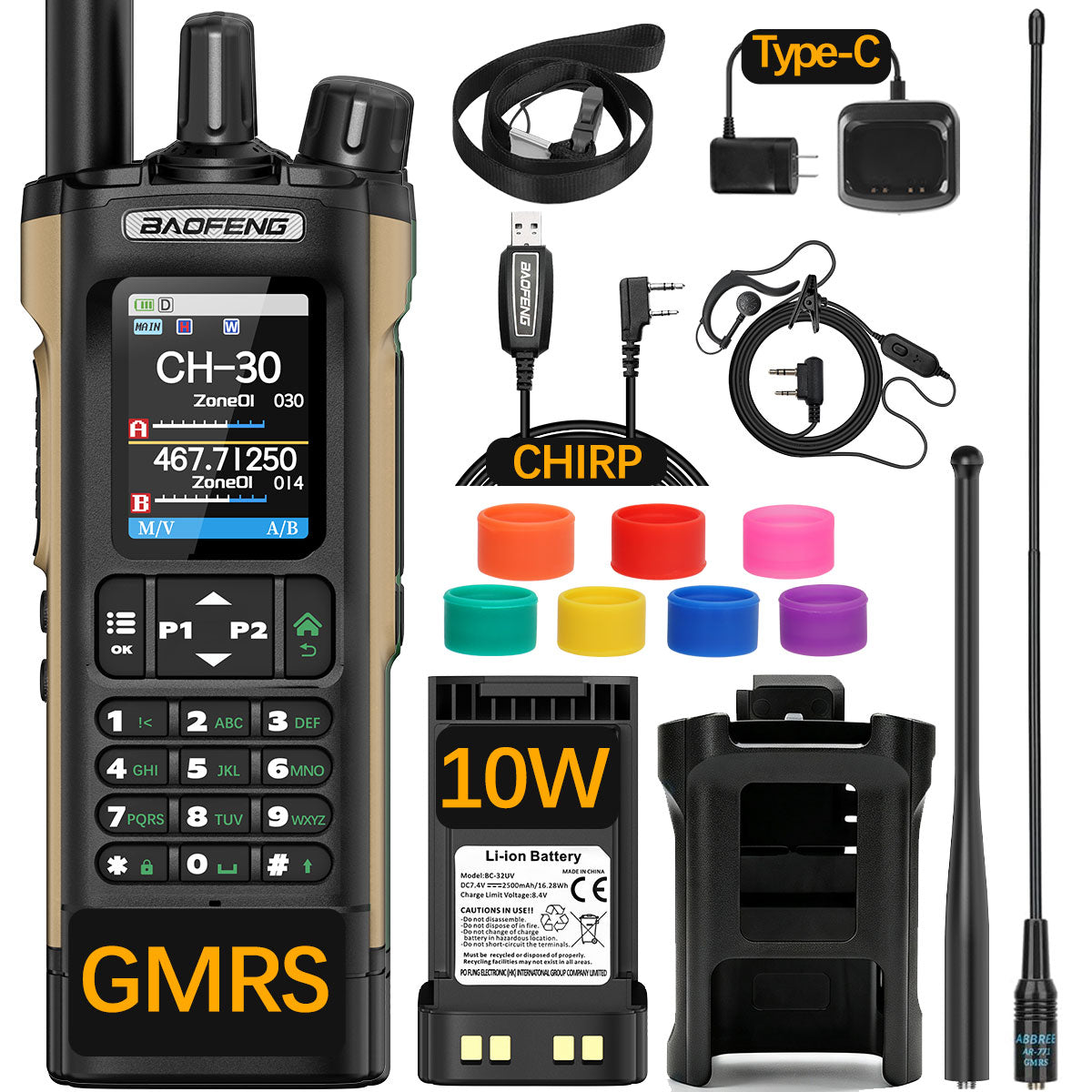 BAOFENG GM‑32 GMRS Handheld Two Way Radio Repeater‑Capable GMRS Walkie Talkie NOAA Weather Alert USB‑C Rechargeable VOX Handheld Radio