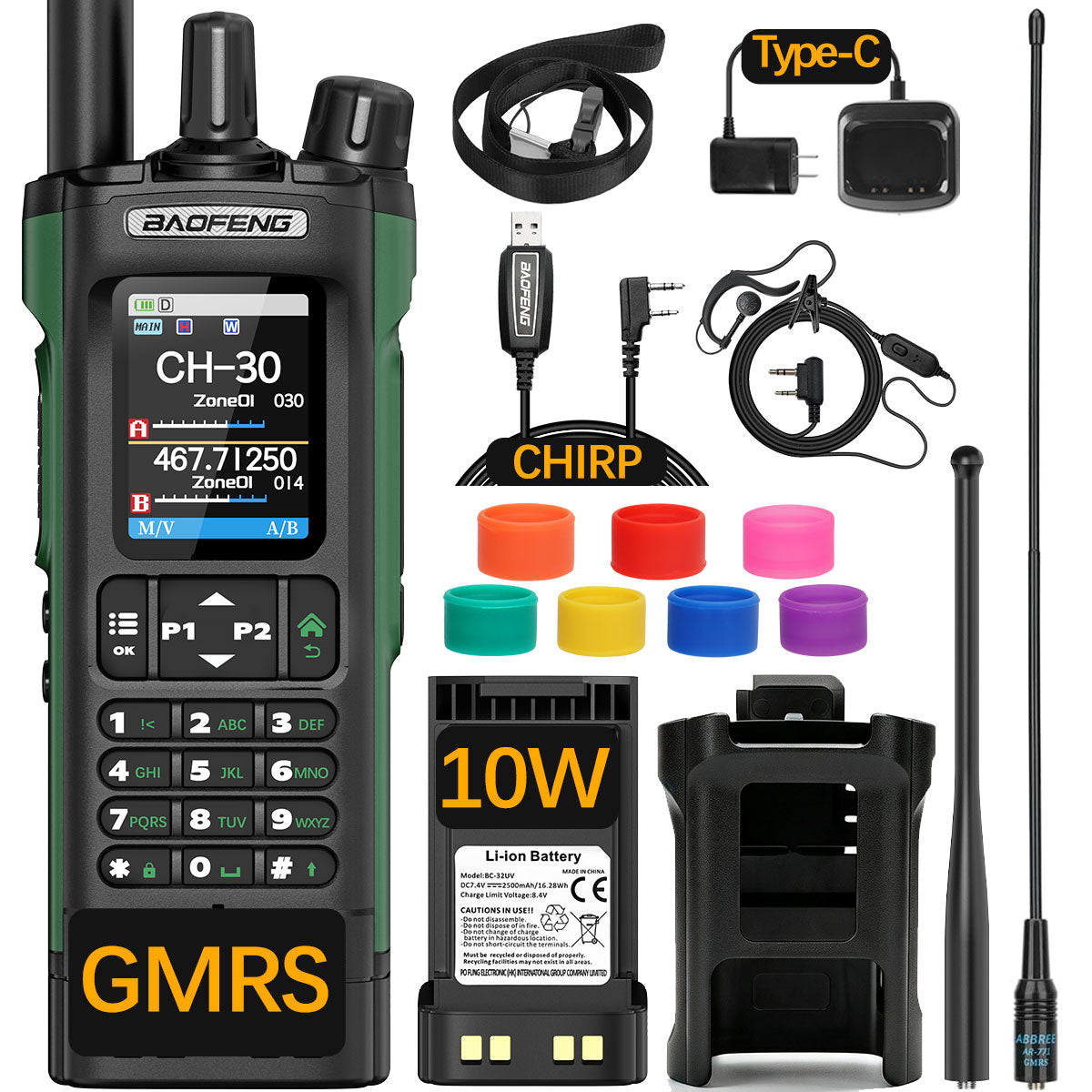 BAOFENG GM‑32 GMRS Walkie Talkie Long Range Two‑Way Radio NOAA Scan USB‑C Charging for Outdoor Off‑Road Trucking Camping