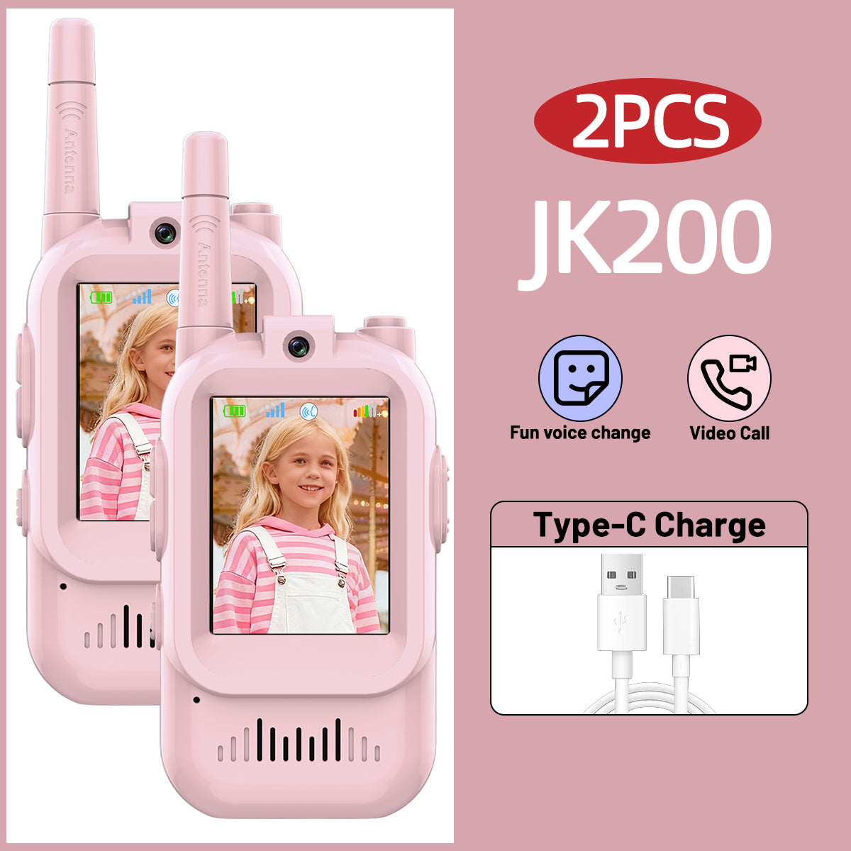 AIRITON Children's Video Walkie Talkies 2 Pack Rechargeable 2-inch High-definition Screen Voice Changer For Kids Gift Boys Girls