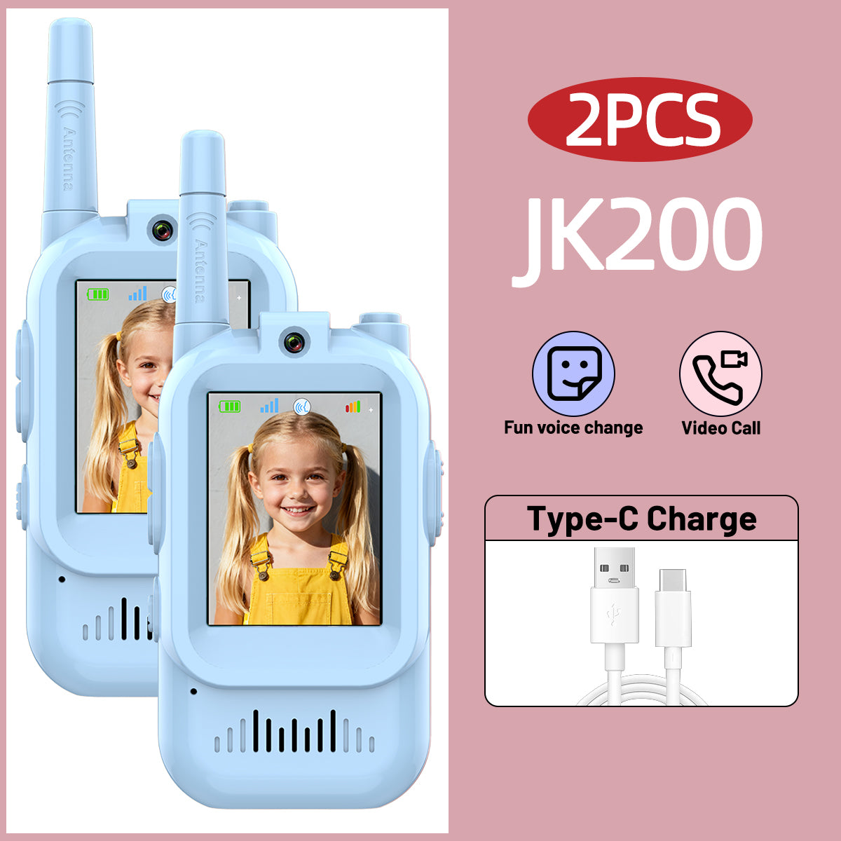 AIRITON Children's Video Walkie Talkies 2 Pack Rechargeable 2-inch High-definition Screen Voice Changer For Kids Gift Boys Girls