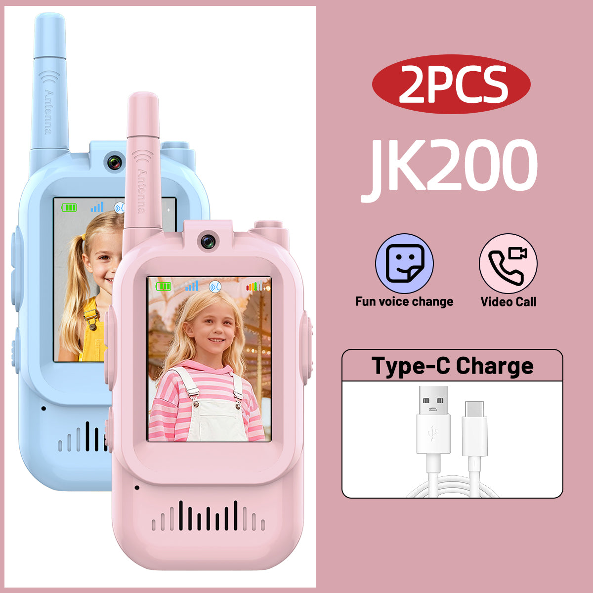 AIRITON Children's Video Walkie Talkies 2 Pack Rechargeable 2-inch High-definition Screen Voice Changer For Kids Gift Boys Girls