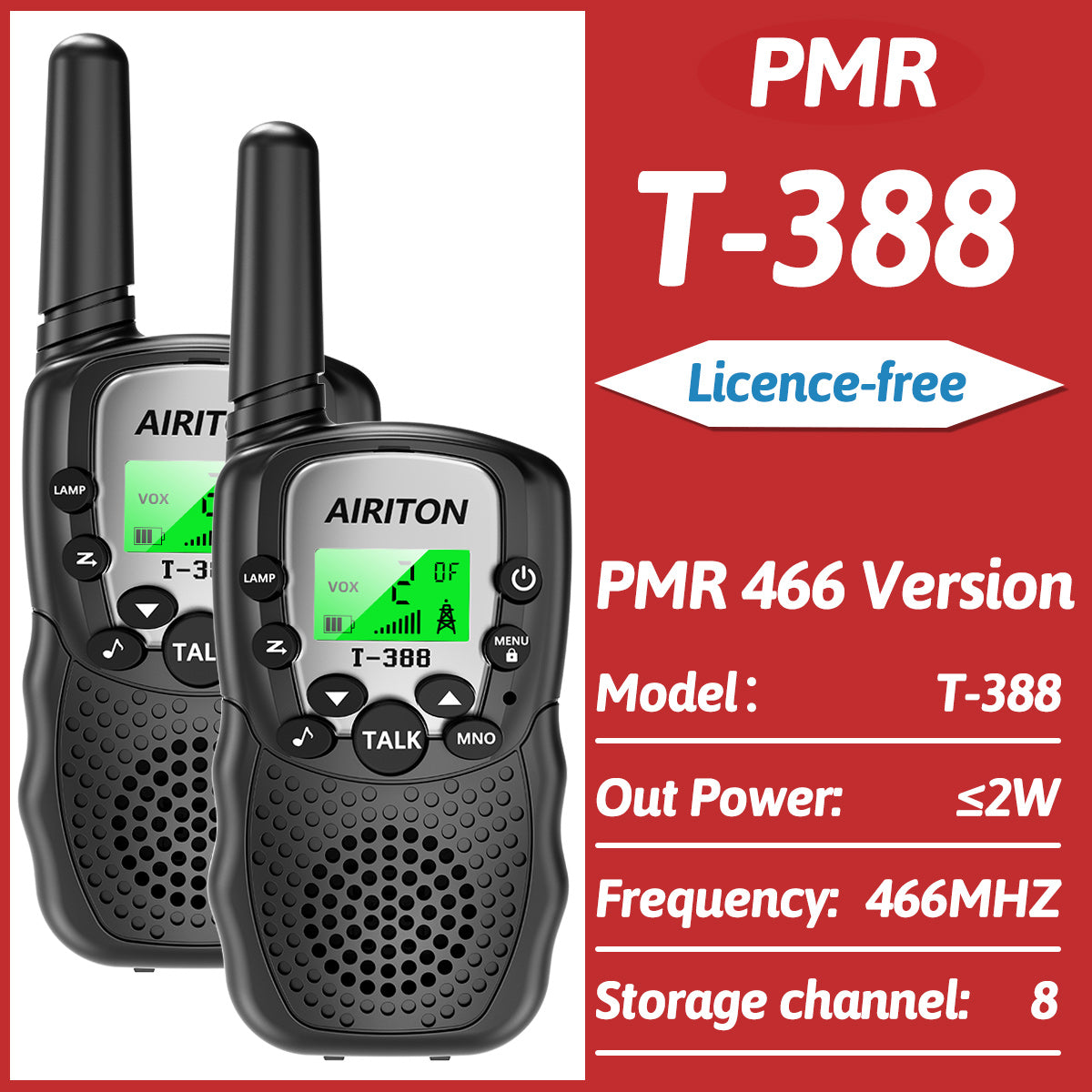 2PCS AIRITON T-388 Kids Walkie Talkie PMR/FRS Mini Handheld Transceiver Long Range Birthday Gifts for Outdoor Adventures Hiking