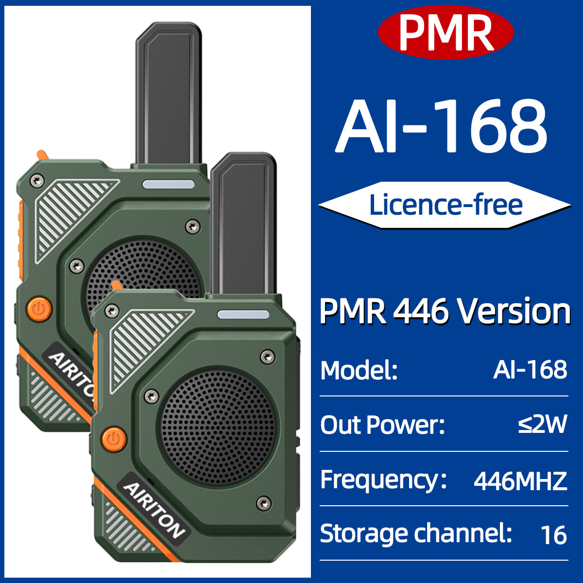 2PCS AIRITON AI-168 Mini Walkie Talkie Rechargable PMR/FRS Portable Long Range NOAA Type-C Charger for Trip Business Ham Radio