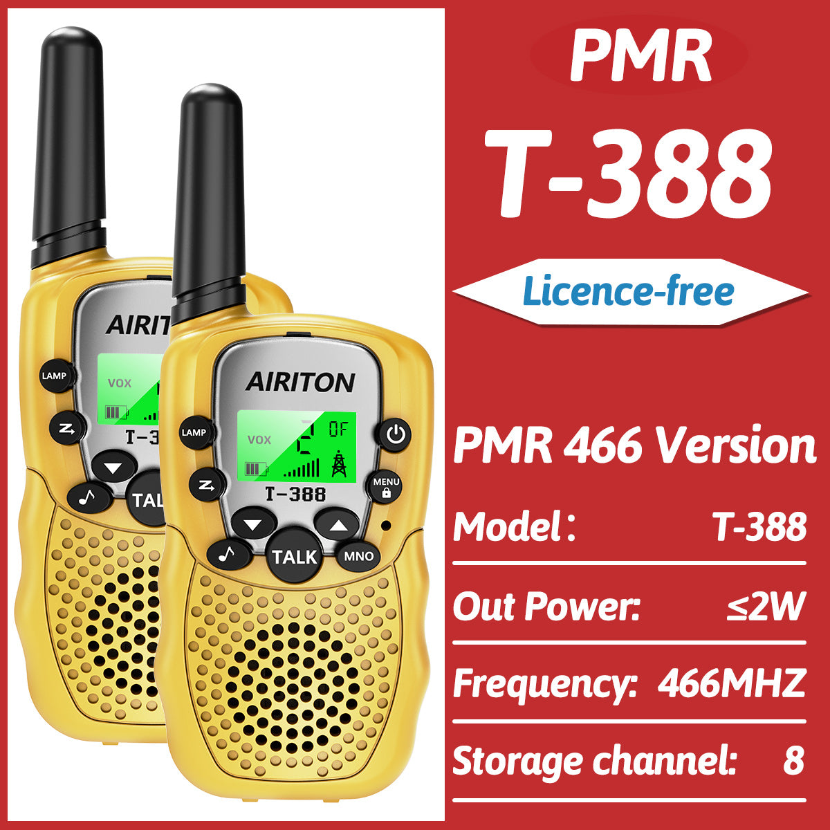 2PCS AIRITON T-388 Kids Walkie Talkie PMR/FRS Mini Handheld Transceiver Long Range Birthday Gifts for Outdoor Adventures Hiking