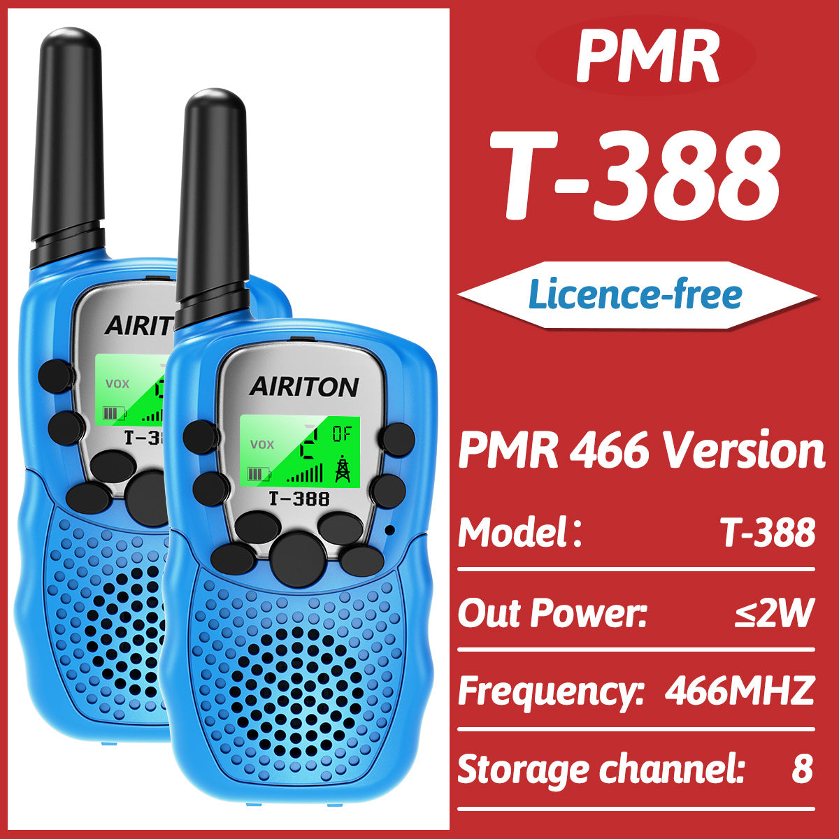2PCS AIRITON T-388 Kids Walkie Talkie PMR/FRS Mini Handheld Transceiver Long Range Birthday Gifts for Outdoor Adventures Hiking