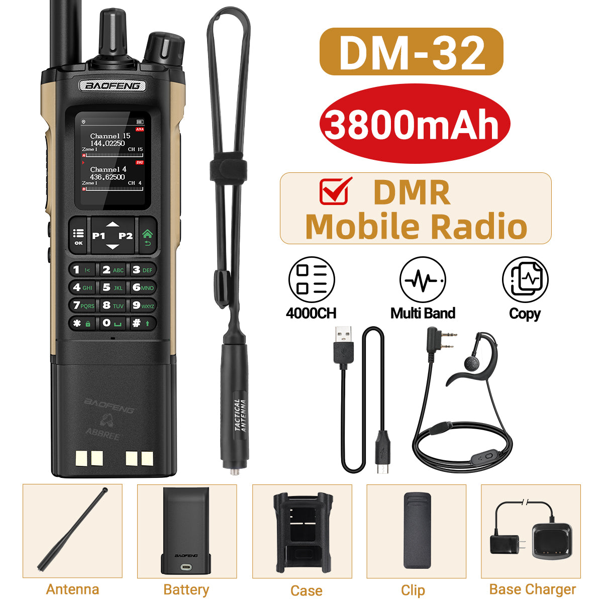 BAOFENG Digital Walkie Talkie DM-32 DMR | Upgraded 3800mAh Battery GPS | Dual Time Slot Air Band APRS For UV-5R UV-32 Ham Radio