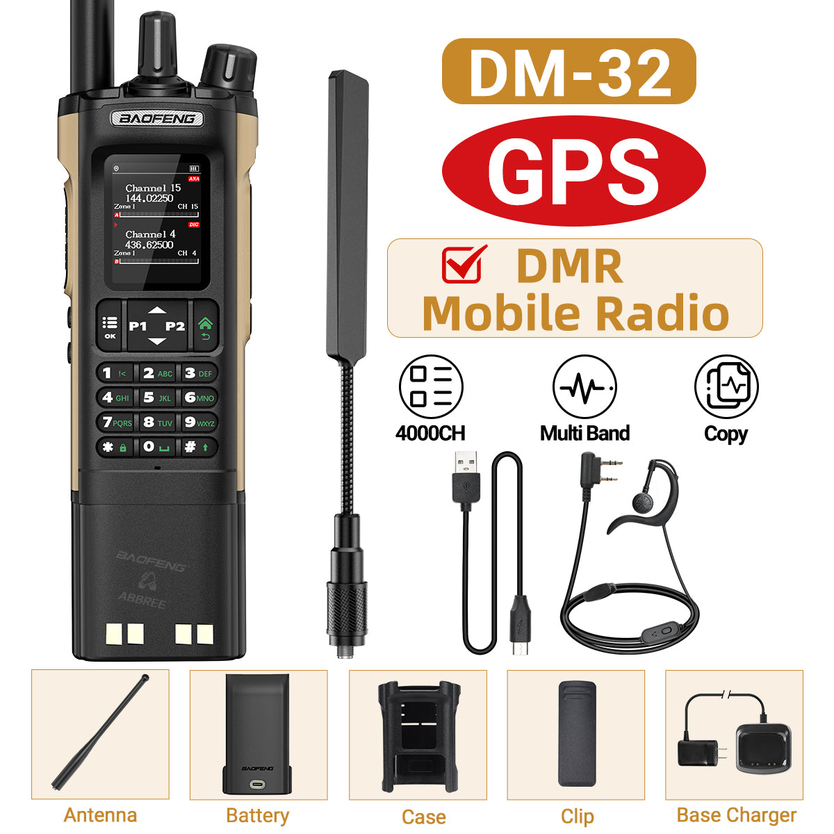 BAOFENG Digital Walkie Talkie DM-32 DMR | Upgraded 3800mAh Battery GPS | Dual Time Slot Air Band APRS For UV-5R UV-32 Ham Radio
