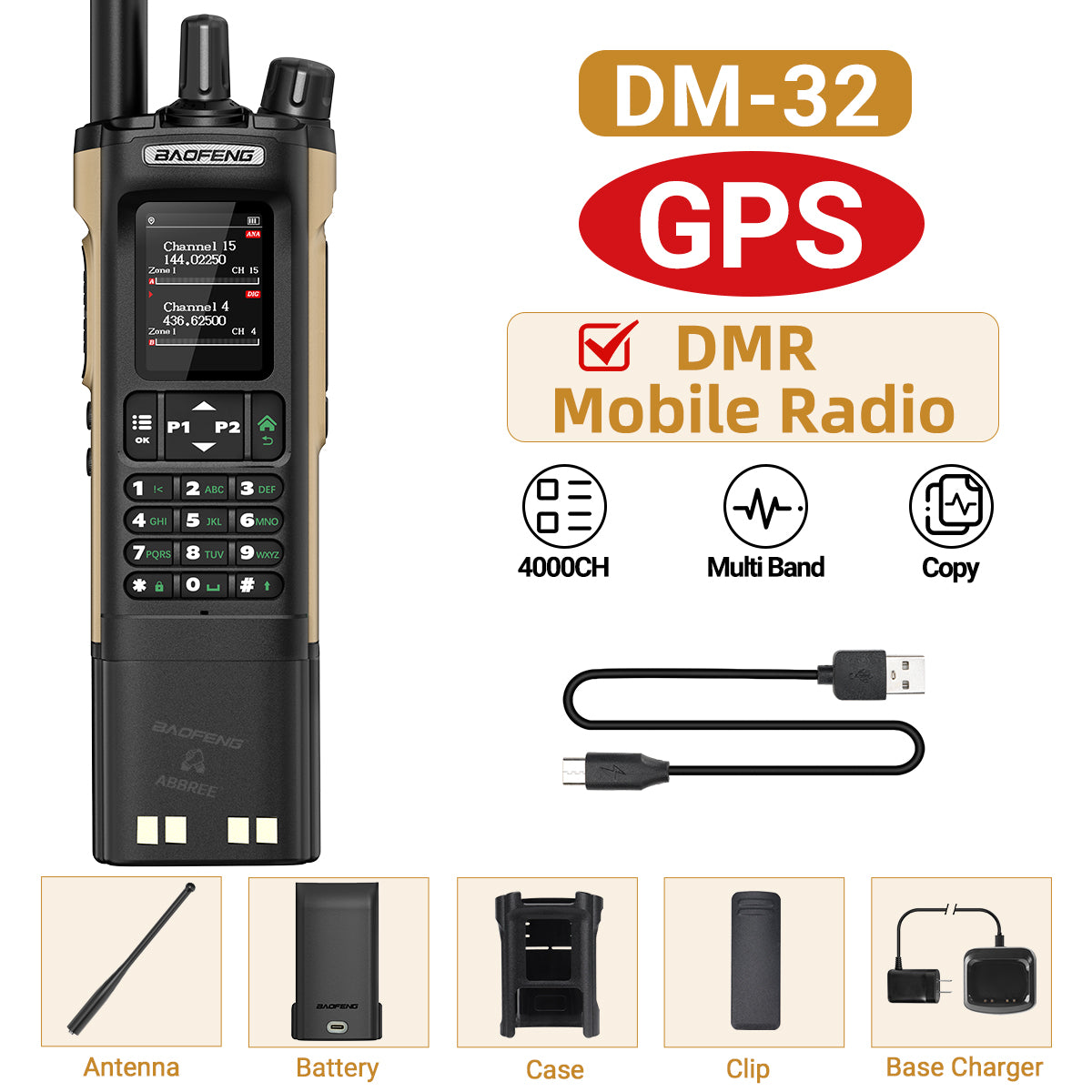 BAOFENG Digital Walkie Talkie DM-32 DMR | Upgraded 3800mAh Battery GPS | Dual Time Slot Air Band APRS For UV-5R UV-32 Ham Radio