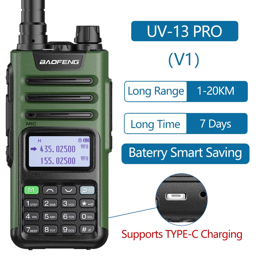 BaoFeng UV-13 PRO V1 V2 High Power Multi Band Walkie Talkie Type C Charger Long Range UV-13 UV-5R Transceiver Ham Two Way Radio