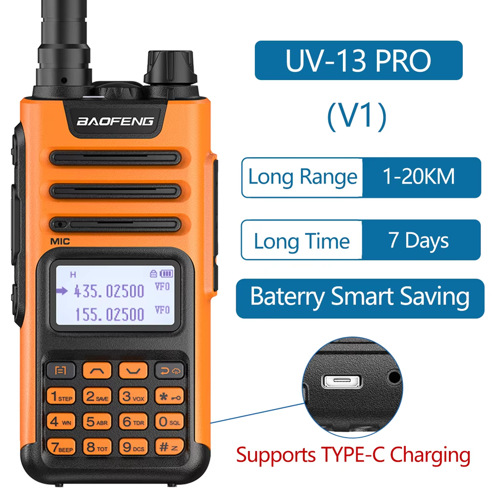 BaoFeng UV-13 PRO V1 V2 High Power Multi Band Walkie Talkie Type C Charger Long Range UV-13 UV-5R Transceiver Ham Two Way Radio