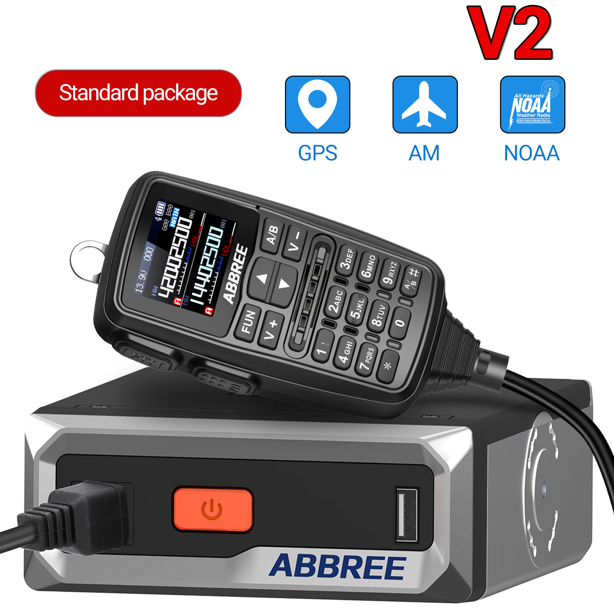 ABBREE AR-7600 V1 V2 Mini Mobile Radio Multi Band FM AM VHF UHF Wireless Copy Frequency Long Range V2 Add GPS With Speaker Mic