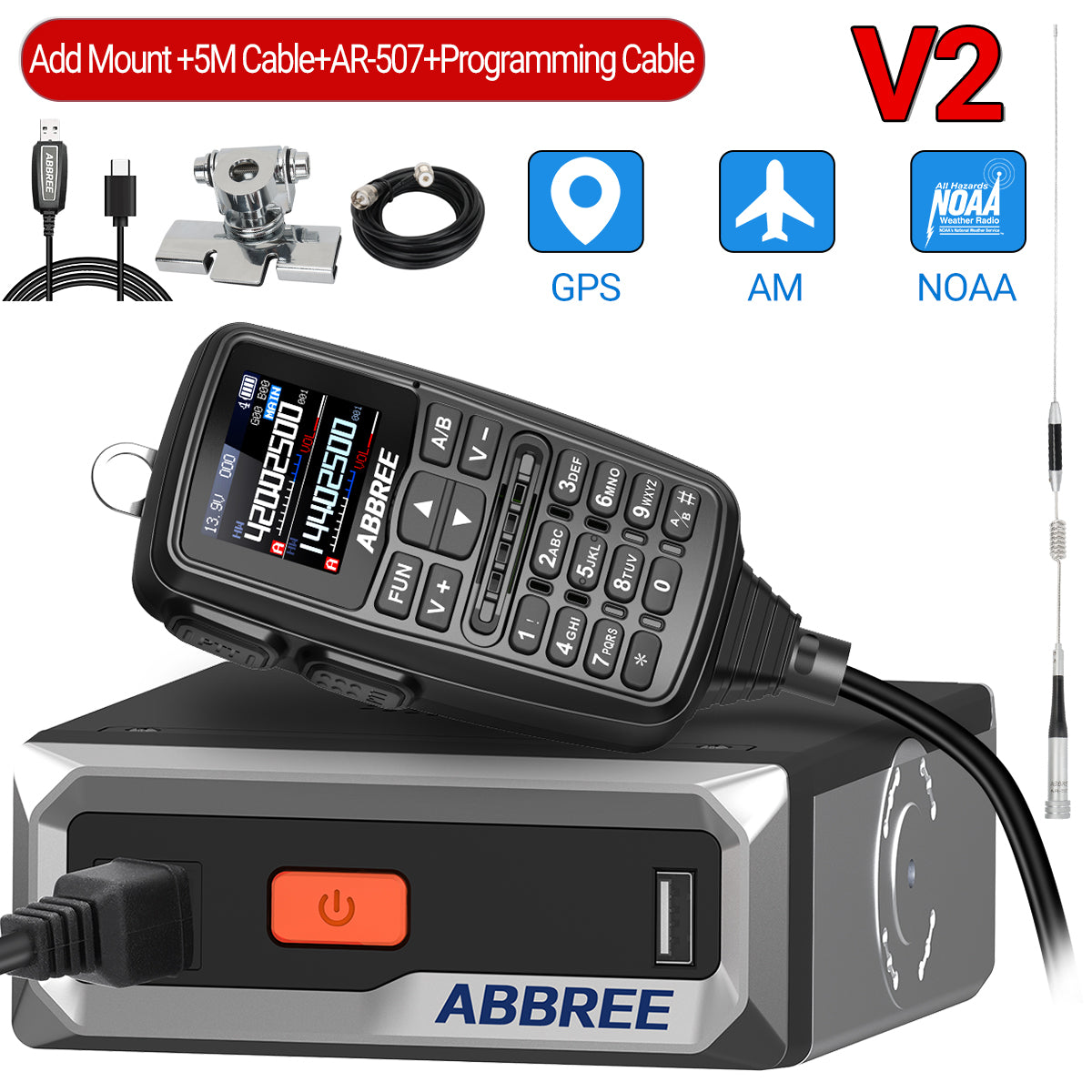 ABBREE AR-7600 V1 V2 Mini Mobile Radio Multi Band FM AM VHF UHF Wireless Copy Frequency Long Range V2 Add GPS With Speaker Mic