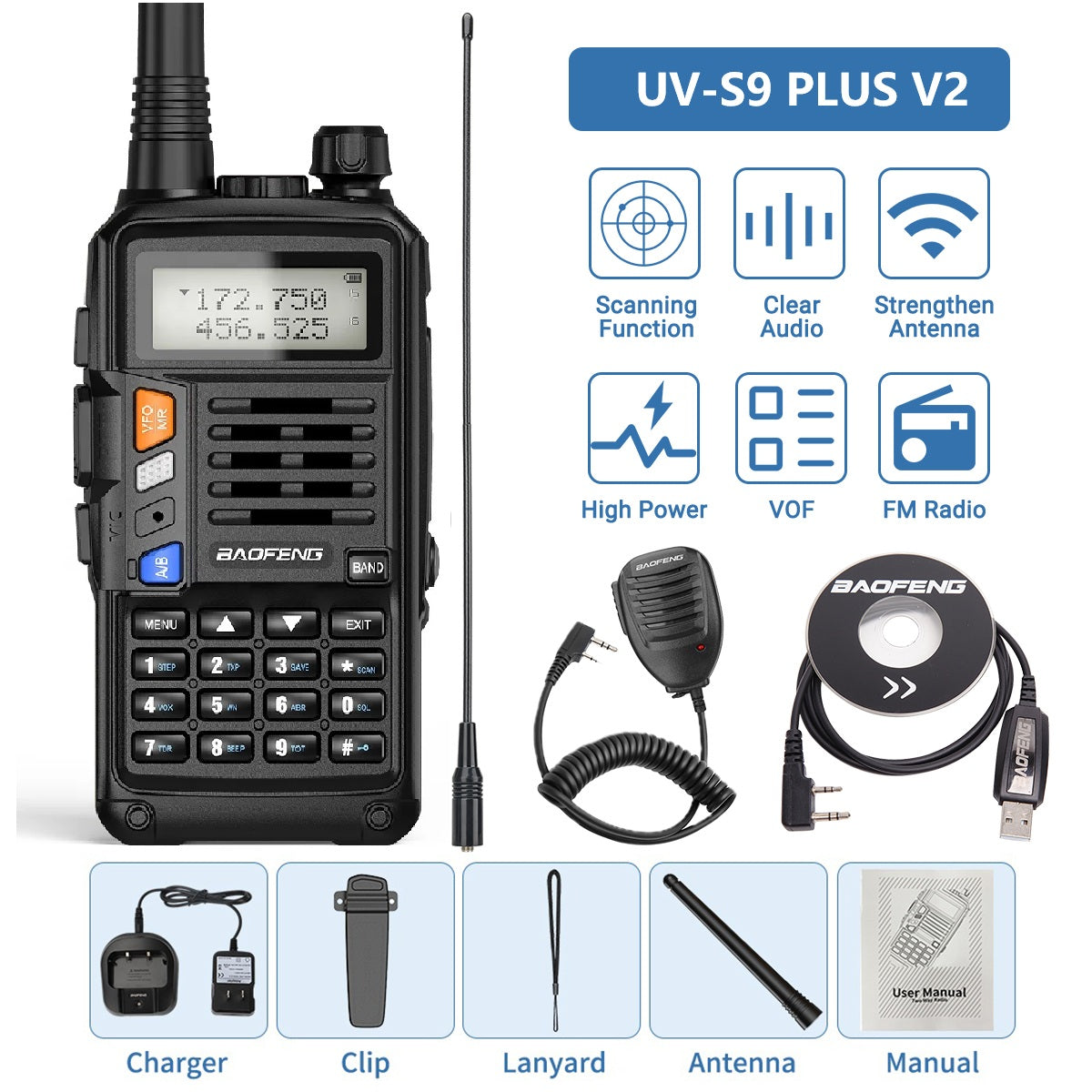 Baofeng 10W Walkie Talkie UV-S9 PLUS Dual Band Tri Power Long Range High Power UV-S9 Upgrade UV 5R PLUS Ham Two Way Radio