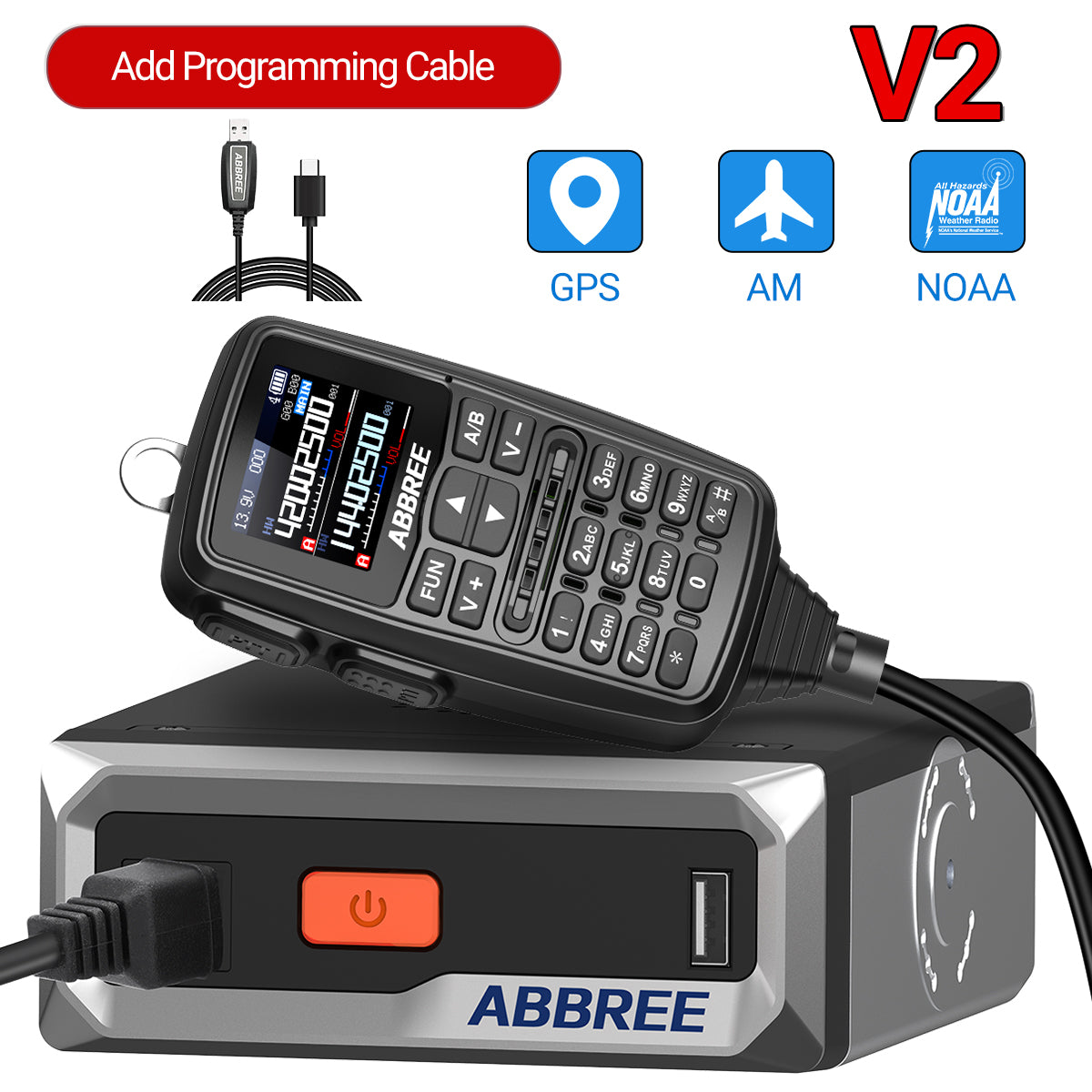 ABBREE AR-7600 V1 V2 Mini Mobile Radio Multi Band FM AM VHF UHF Wireless Copy Frequency Long Range V2 Add GPS With Speaker Mic