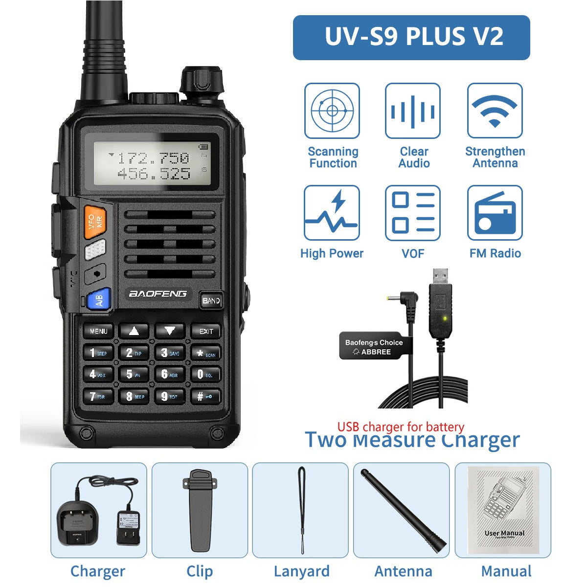 Baofeng 10W Walkie Talkie UV-S9 PLUS Dual Band Tri Power Long Range High Power UV-S9 Upgrade UV 5R PLUS Ham Two Way Radio