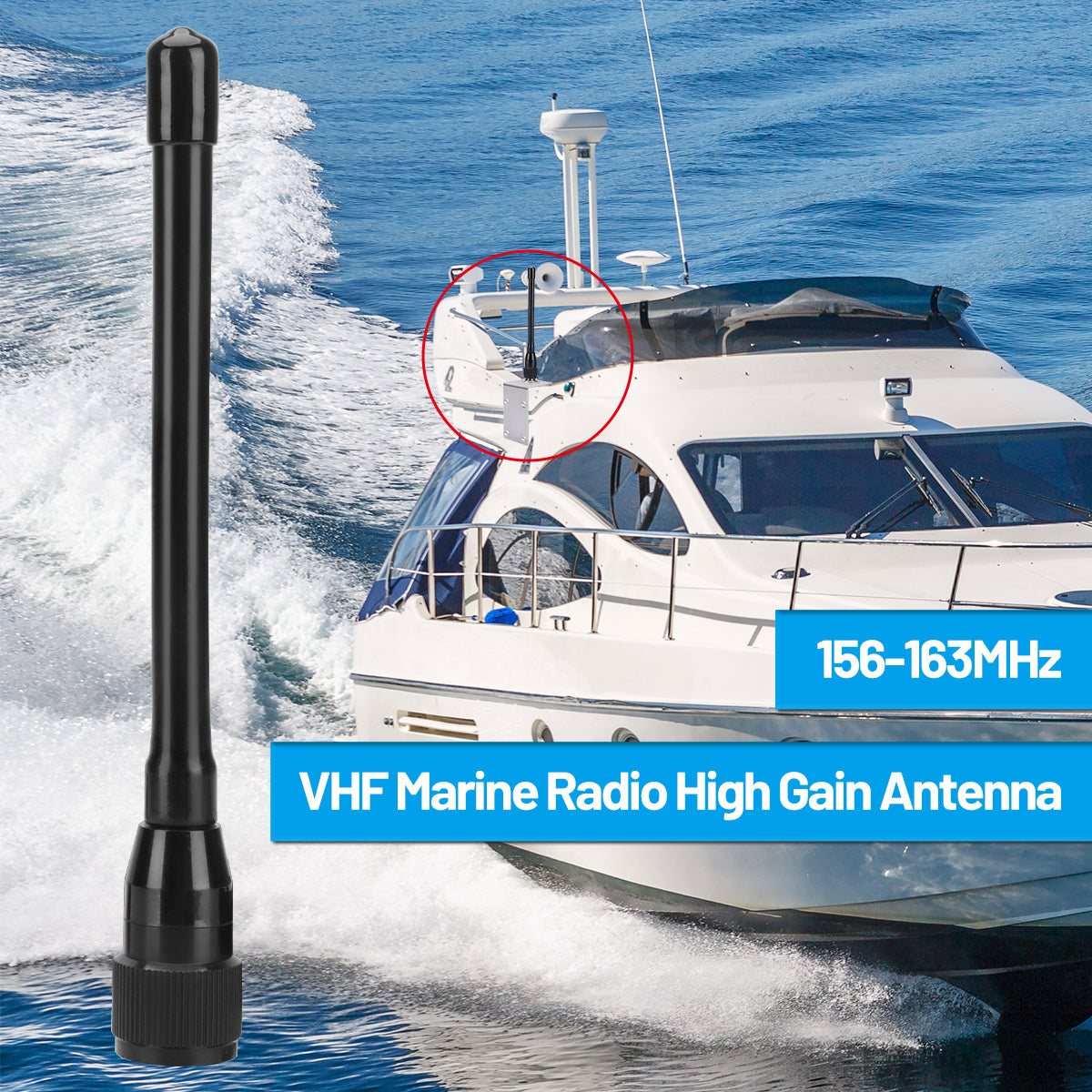ABBREE X107M Marine Radio Antenna VHF PL-259 Connector 50W Max Power High Gain with RG-58U Low Loss Cable for Ship-to-Ship