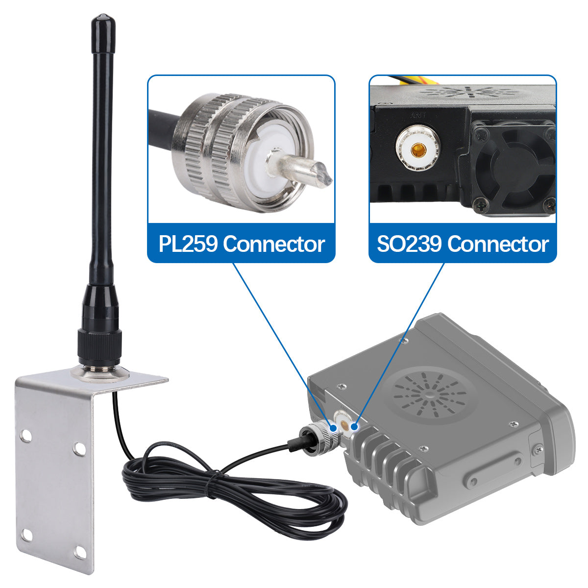 ABBREE X107M Marine Radio Antenna VHF PL-259 Connector 50W Max Power High Gain with RG-58U Low Loss Cable for Ship-to-Ship