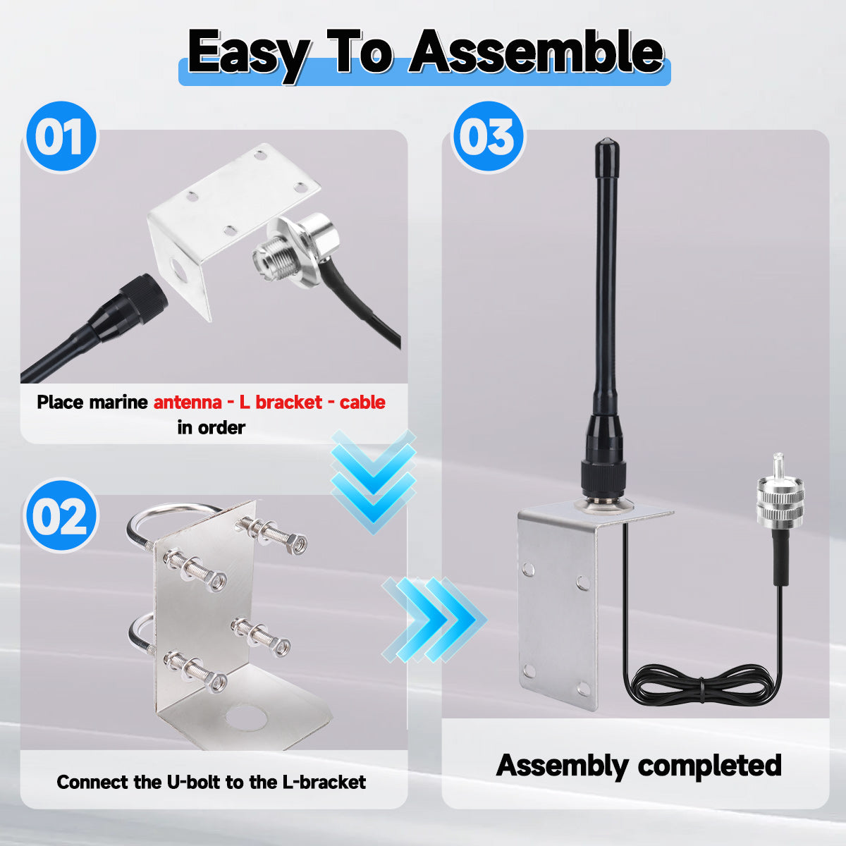 ABBREE X107M Marine Radio Antenna VHF PL-259 Connector 50W Max Power High Gain with RG-58U Low Loss Cable for Ship-to-Ship