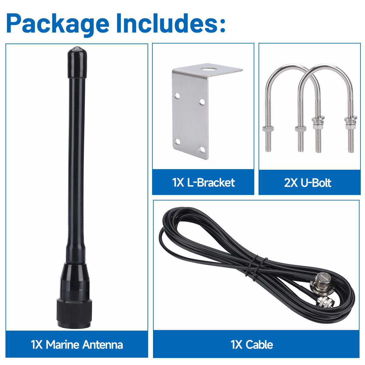 ABBREE X107M Marine Radio Antenna VHF PL-259 Connector 50W Max Power High Gain with RG-58U Low Loss Cable for Ship-to-Ship