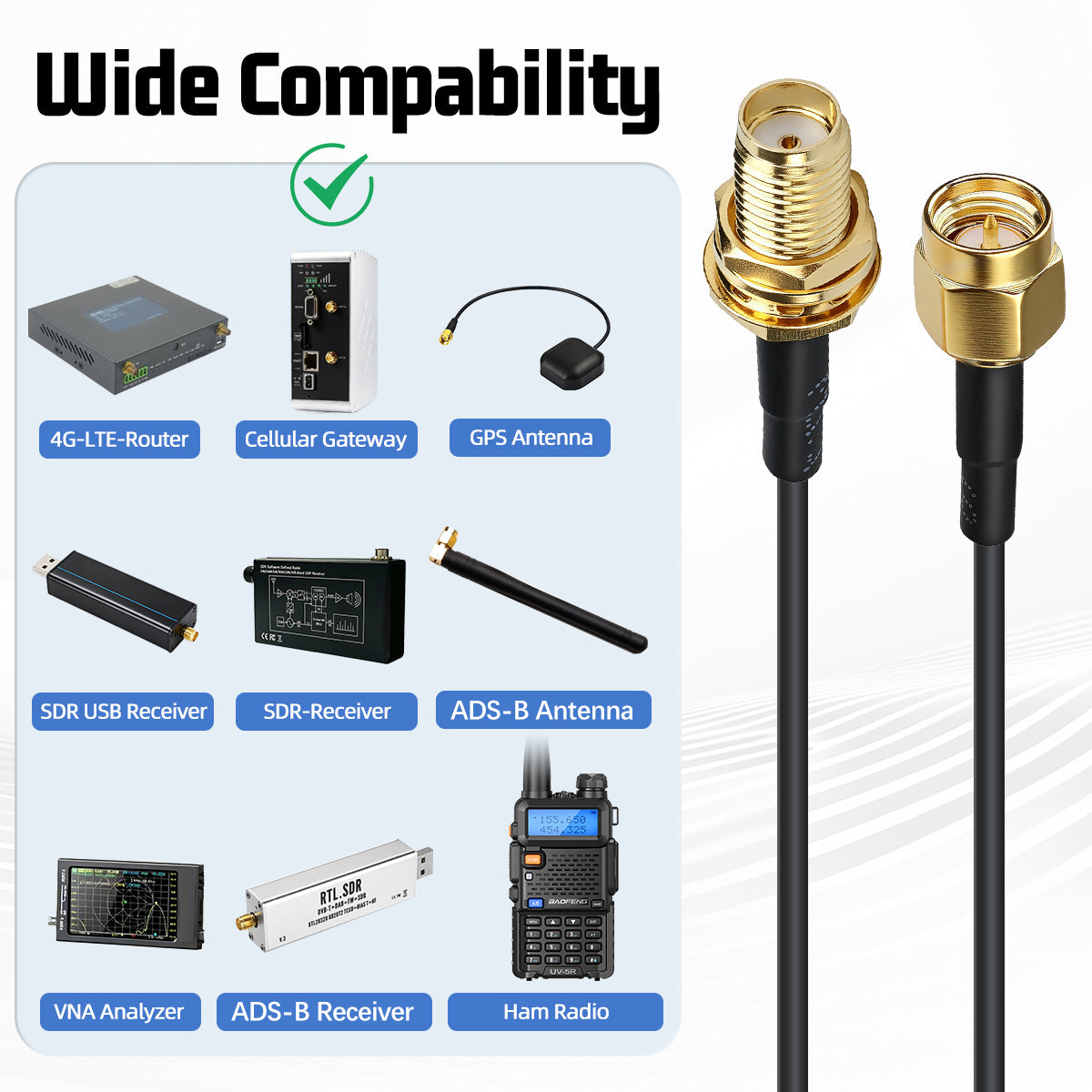 ABBREE SMA Male to Female RG174 Coaxial Extension Cable 3M 5M 10M WiFi Antenna RF Coax Pigtail for Router Network Card