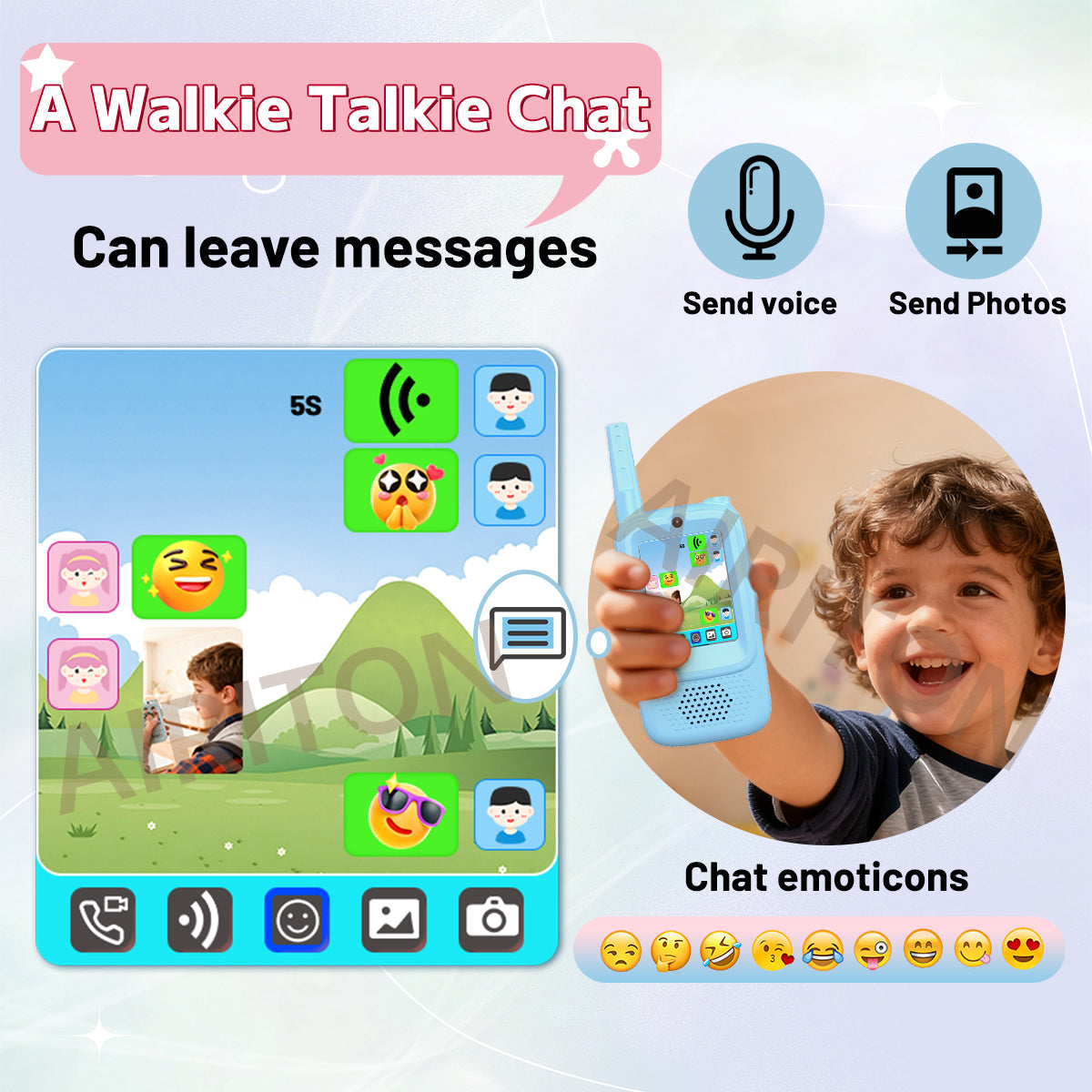 2PCS AIRITON JK300 Children's Video Walkie Talkies Selfie Send Voice Photo Emoticons For Kids Gift Boys Girls JK200 New upgrade