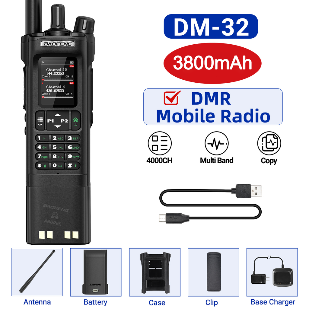 Baofeng DM-32 Upgrade Battery GPS APRS AES256 Encryption DMR Digital Analog UHF VHF Dual Band 8W Air Band FM Walkie Talkie DM-32UV